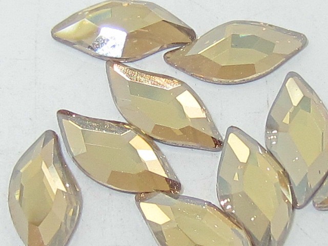 12 pcs. 10x5mm GOLDEN SHADOW DIAMOND LEAF HOTFIX European Rhinestones